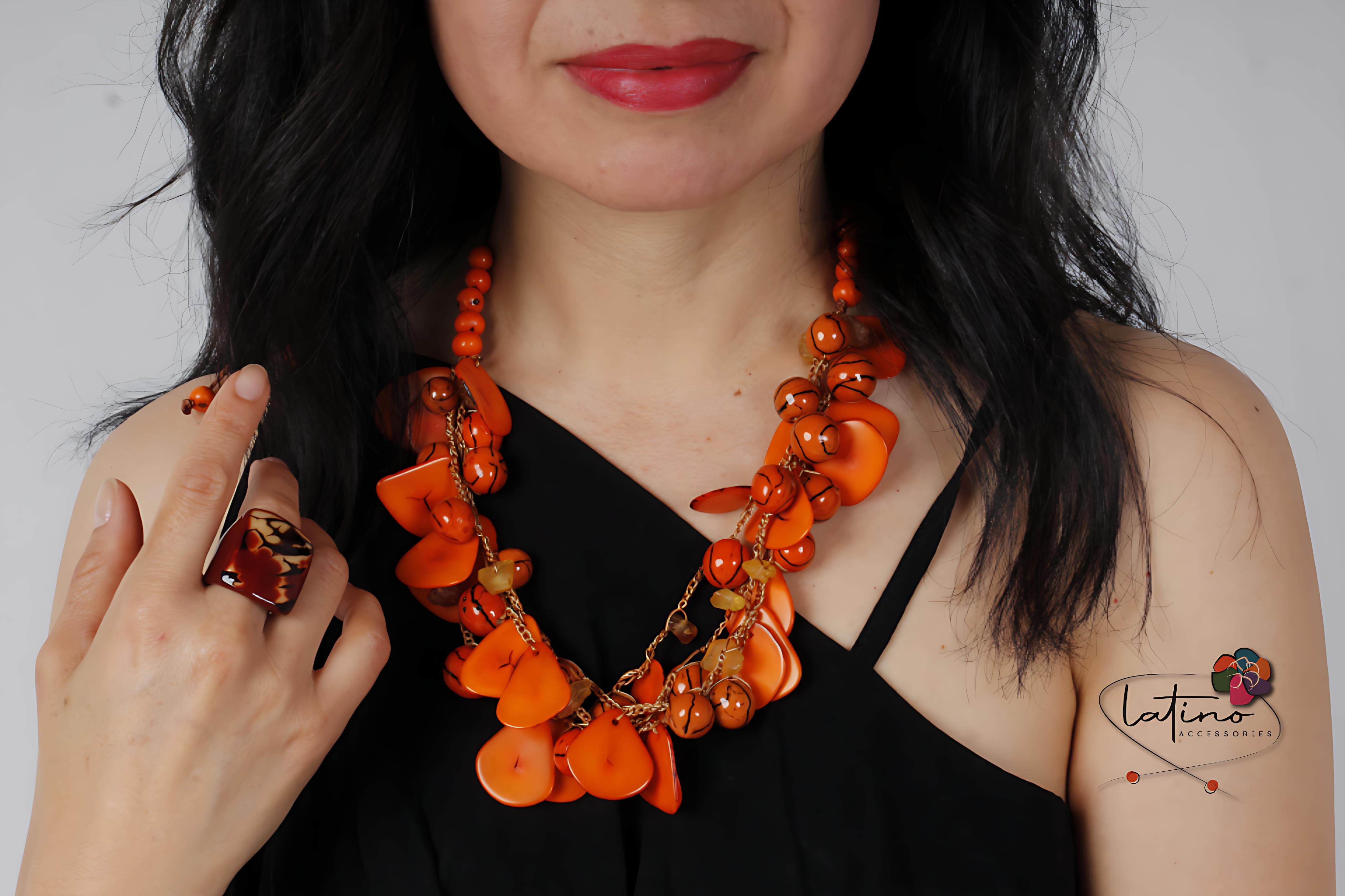 Orange Bombona Necklace Set